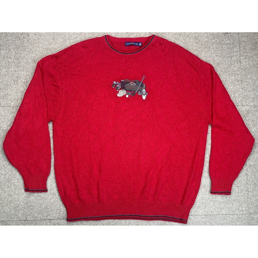 Pinnacle Embroidered Crew Neck Vtg Long Sleeve Golf Sweater Made In USA Size XXL